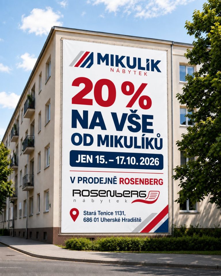 Plakát akce 20 % na vše od Mikulíků na domě