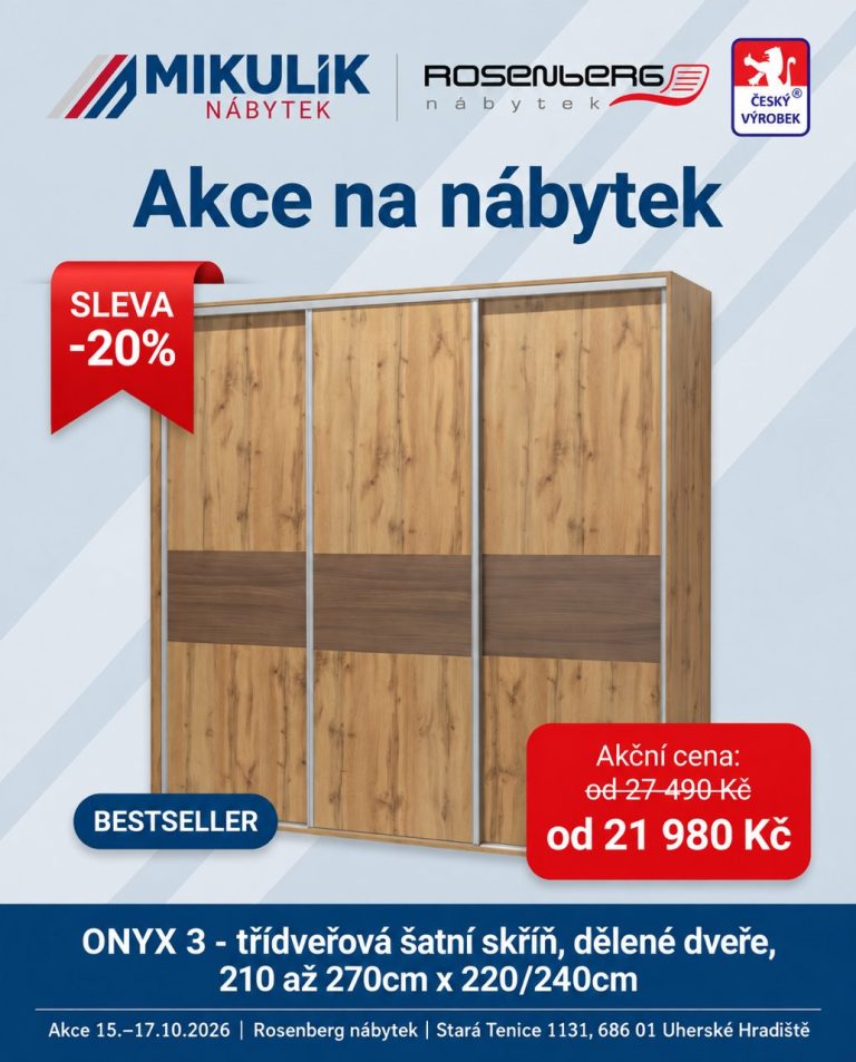 Šatní skříň Onyx 3, třídveřová: od 21 980 Kč místo od 27 490 Kč